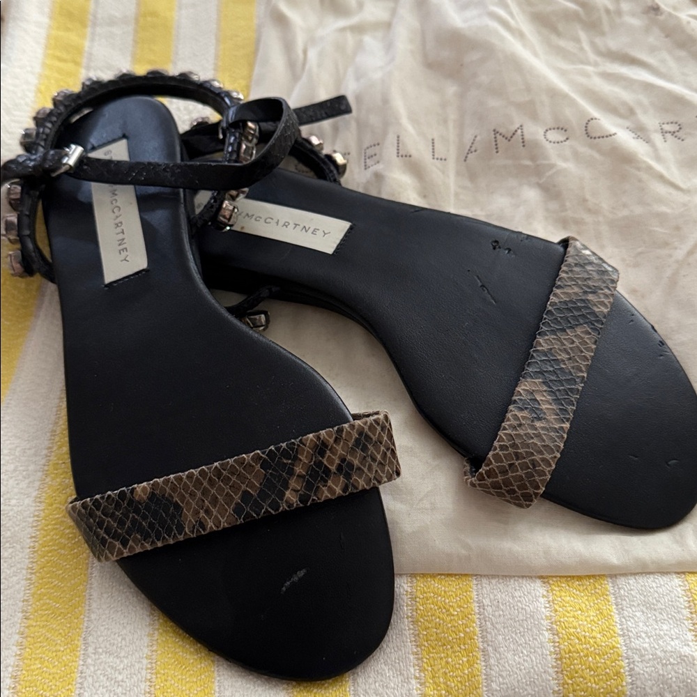 Stella McCartney crystal-embellished snake-print flat sandals